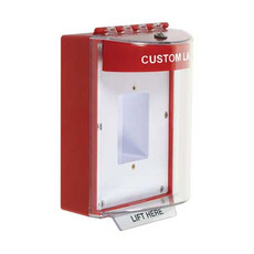 STI-13410CR STI Universal Stopper Dome Cover Enclosed Back Box, Sealed Mounting Plate and Hood - Custom Label - Red - Non-Returnable