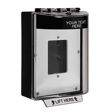 STI-13510CK STI Universal Stopper Dome Cover Enclosed Back Box, Open Mounting Plate and Hood - Custom Label - Black - Non-Returnable