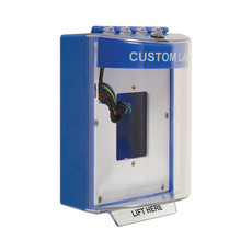 STI-13530CB STI Universal Stopper Dome Cover Enclosed Back Box, Open Mounting Plate and Hood with Horn and Relay - Custom Label - Blue - Non-Returnable