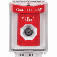 SS2043ZA-EN STI Red Indoor/Outdoor Flush w/ Horn Key-to-Activate Stopper Station with Non-Returnable Custom Text Label English