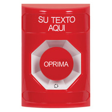 SS2001ZA-ES STI Red No Cover Turn-to-Reset Stopper Station with Non-Returnable Custom Text Label Spanish