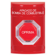 SS2002PS-ES STI Red No Cover Key-to-Reset (Illuminated) Stopper Station with FUEL PUMP SHUT DOWN Label Spanish