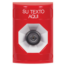 SS2003ZA-ES STI Red No Cover Key-to-Activate Stopper Station with Non-Returnable Custom Text Label Spanish