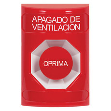 SS2004HV-ES STI Red No Cover Momentary Stopper Station with HVAC SHUT DOWN Label Spanish
