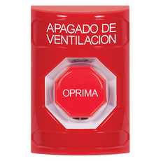 SS2005HV-ES STI Red No Cover Momentary (Illuminated) Stopper Station with HVAC SHUT DOWN Label Spanish