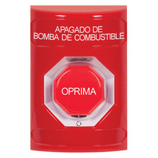 SS2009PS-ES STI Red No Cover Turn-to-Reset (Illuminated) Stopper Station with FUEL PUMP SHUT DOWN Label Spanish