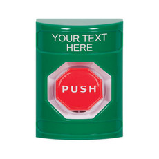 SS2108ZA-EN STI Green No Cover Pneumatic (Illuminated) Stopper Station with Non-Returnable Custom Text Label English