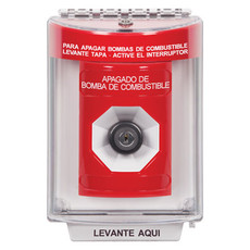 SS2033PS-ES STI Red Indoor/Outdoor Flush Key-to-Activate Stopper Station with FUEL PUMP SHUT DOWN Label Spanish