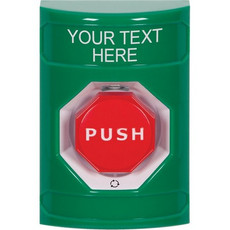 SS2109ZA-EN STI Green No Cover Turn-to-Reset (Illuminated) Stopper Station with Non-Returnable Custom Text Label English