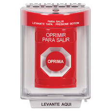 SS2034PX-ES STI Red Indoor/Outdoor Flush Momentary Stopper Station with PUSH TO EXIT Label Spanish