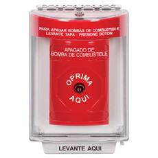 SS2040PS-ES STI Red Indoor/Outdoor Flush w/ Horn Key-to-Reset Stopper Station with FUEL PUMP SHUT DOWN Label Spanish