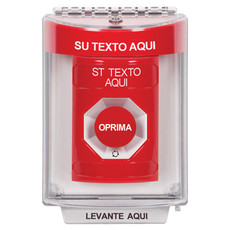 SS2041ZA-ES STI Red Indoor/Outdoor Flush w/ Horn Turn-to-Reset Stopper Station with Non-Returnable Custom Text Label Spanish