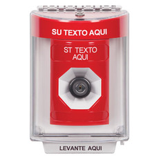 SS2043ZA-ES STI Red Indoor/Outdoor Flush w/ Horn Key-to-Activate Stopper Station with Non-Returnable Custom Text Label Spanish