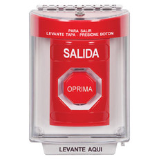 SS2048XT-ES STI Red Indoor/Outdoor Flush w/ Horn Pneumatic (Illuminated) Stopper Station with EXIT Label Spanish