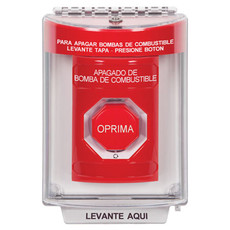 SS2049PS-ES STI Red Indoor/Outdoor Flush w/ Horn Turn-to-Reset (Illuminated) Stopper Station with FUEL PUMP SHUT DOWN Label Spanish
