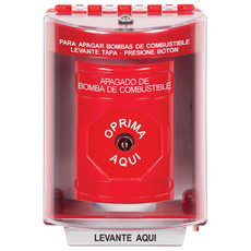 SS2070PS-ES STI Red Indoor/Outdoor Surface Key-to-Reset Stopper Station with FUEL PUMP SHUT DOWN Label Spanish