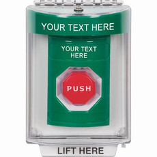SS2138ZA-EN STI Green Indoor/Outdoor Flush Pneumatic (Illuminated) Stopper Station with Non-Returnable Custom Text Label English