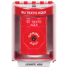 SS2070ZA-ES STI Red Indoor/Outdoor Surface Key-to-Reset Stopper Station with Non-Returnable Custom Text Label Spanish