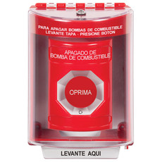 SS2071PS-ES STI Red Indoor/Outdoor Surface Turn-to-Reset Stopper Station with FUEL PUMP SHUT DOWN Label Spanish