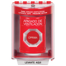 SS2074HV-ES STI Red Indoor/Outdoor Surface Momentary Stopper Station with HVAC SHUT DOWN Label Spanish