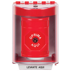 SS2080NT-ES STI Red Indoor/Outdoor Surface w/ Horn Key-to-Reset Stopper Station with No Text Label Spanish