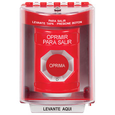 SS2081PX-ES STI Red Indoor/Outdoor Surface w/ Horn Turn-to-Reset Stopper Station with PUSH TO EXIT Label Spanish