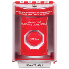 SS2082PS-ES STI Red Indoor/Outdoor Surface w/ Horn Key-to-Reset (Illuminated) Stopper Station with FUEL PUMP SHUT DOWN Label Spanish