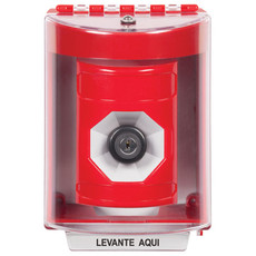 SS2083NT-ES STI Red Indoor/Outdoor Surface w/ Horn Key-to-Activate Stopper Station with No Text Label Spanish