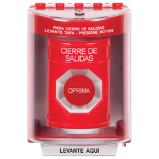 SS2084LD-ES STI Red Indoor/Outdoor Surface w/ Horn Momentary Stopper Station with LOCKDOWN Label Spanish
