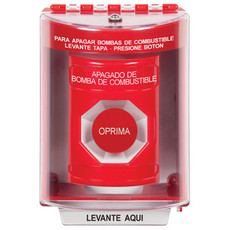 SS2084PS-ES STI Red Indoor/Outdoor Surface w/ Horn Momentary Stopper Station with FUEL PUMP SHUT DOWN Label Spanish