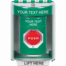 SS2179ZA-EN STI Green Indoor/Outdoor Surface Turn-to-Reset (Illuminated) Stopper Station with Non-Returnable Custom Text Label English