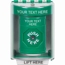 SS2180ZA-EN STI Green Indoor/Outdoor Surface w/ Horn Key-to-Reset Stopper Station with Non-Returnable Custom Text Label English