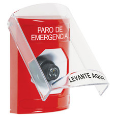 SS20A3ES-ES STI Red Indoor Only Flush or Surface w/ Horn Key-to-Activate Stopper Station with EMERGENCY STOP Label Spanish