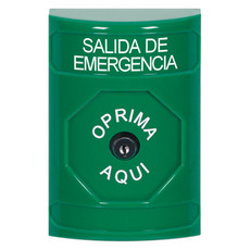 SS2100EX-ES STI Green No Cover Key-to-Reset Stopper Station with EMERGENCY EXIT Label Spanish