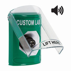 SS21A3ZA-EN STI Green Indoor Only Flush or Surface w/ Horn Key-to-Activate Stopper Station with Non-Returnable Custom Text Label English
