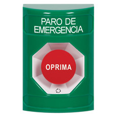 SS2101ES-ES STI Green No Cover Turn-to-Reset Stopper Station with EMERGENCY STOP Label Spanish
