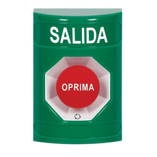 SS2101XT-ES STI Green No Cover Turn-to-Reset Stopper Station with EXIT Label Spanish