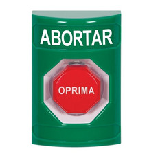 SS2102AB-ES STI Green No Cover Key-to-Reset (Illuminated) Stopper Station with ABORT Label Spanish