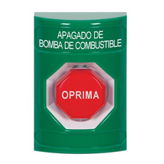 SS2102PS-ES STI Green No Cover Key-to-Reset (Illuminated) Stopper Station with FUEL PUMP SHUT DOWN Label Spanish