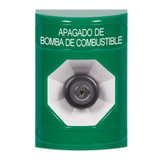 SS2103PS-ES STI Green No Cover Key-to-Activate Stopper Station with FUEL PUMP SHUT DOWN Label Spanish