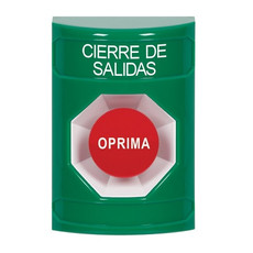 SS2104LD-ES STI Green No Cover Momentary Stopper Station with LOCKDOWN Label Spanish