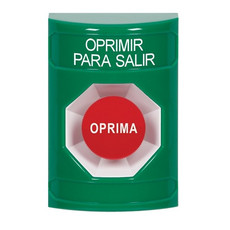 SS2104PX-ES STI Green No Cover Momentary Stopper Station with PUSH TO EXIT Label Spanish