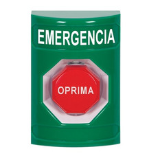 SS2105EM-ES STI Green No Cover Momentary (Illuminated) Stopper Station with EMERGENCY Label Spanish