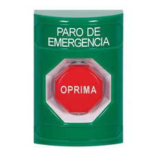 SS2105ES-ES STI Green No Cover Momentary (Illuminated) Stopper Station with EMERGENCY STOP Label Spanish