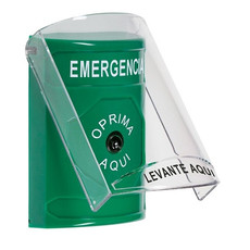 SS2120EM-ES STI Green Indoor Only Flush or Surface Key-to-Reset Stopper Station with EMERGENCY Label Spanish