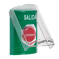 SS2121XT-ES STI Green Indoor Only Flush or Surface Turn-to-Reset Stopper Station with EXIT Label Spanish