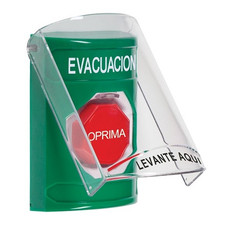 SS2122EV-ES STI Green Indoor Only Flush or Surface Key-to-Reset (Illuminated) Stopper Station with EVACUATION Label Spanish