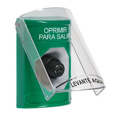 SS2123PX-ES STI Green Indoor Only Flush or Surface Key-to-Activate Stopper Station with PUSH TO EXIT Label Spanish