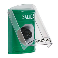 SS2123XT-ES STI Green Indoor Only Flush or Surface Key-to-Activate Stopper Station with EXIT Label Spanish