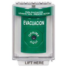 SS2130EV-ES STI Green Indoor/Outdoor Flush Key-to-Reset Stopper Station with EVACUATION Label Spanish